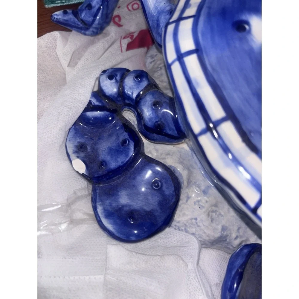 Diane Allen Stoneware Blue And White Ceramic Crab Rare 2002 Lidded Dish Seashore